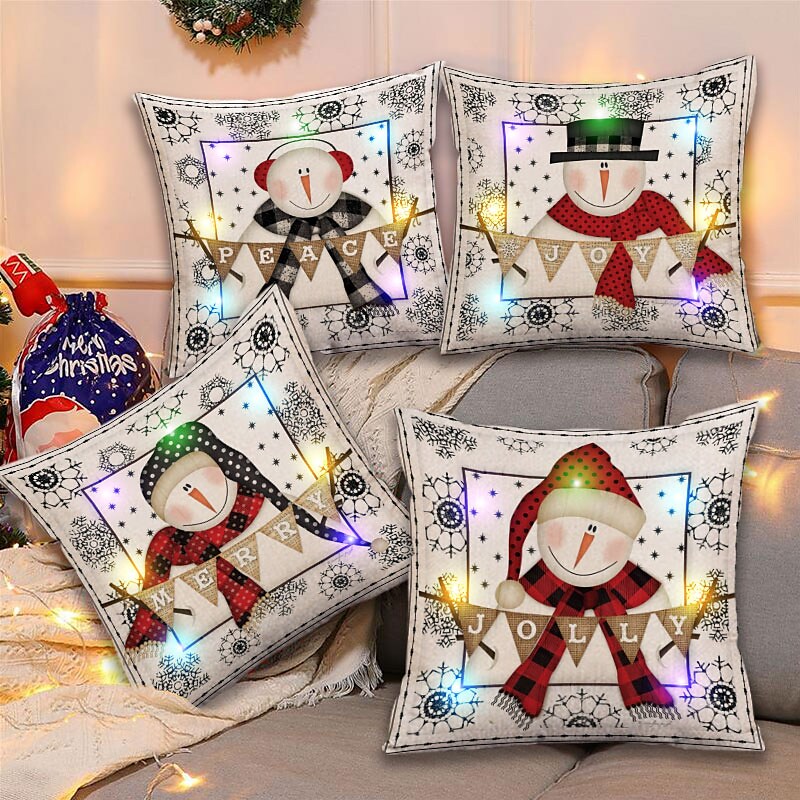 4PC Christmas Decorative LED Lights Throw Pillow Cover