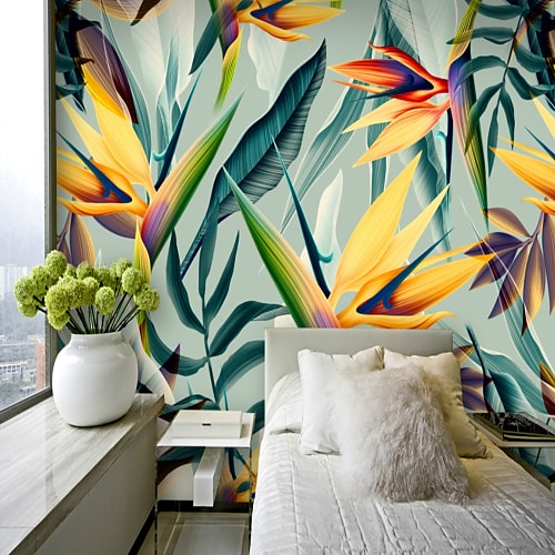 Mural Wallpaper Wall Sticker Covering Adhesive Required Tropical Palm Leaf Canvas Home Décor