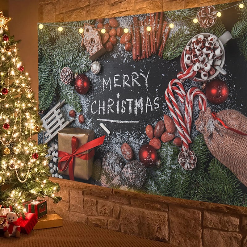 Christmas Decor LED Lights Wall Tapestry Snow Christmas Tree Print