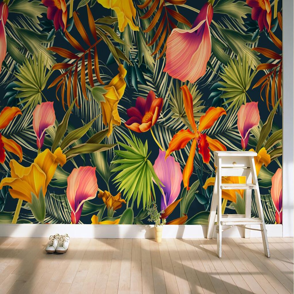 Mural Wallpaper Wall Covering Tropical Palm Flower Leaf Canvas Self Adhesive/Adhesive required Home Décor 
