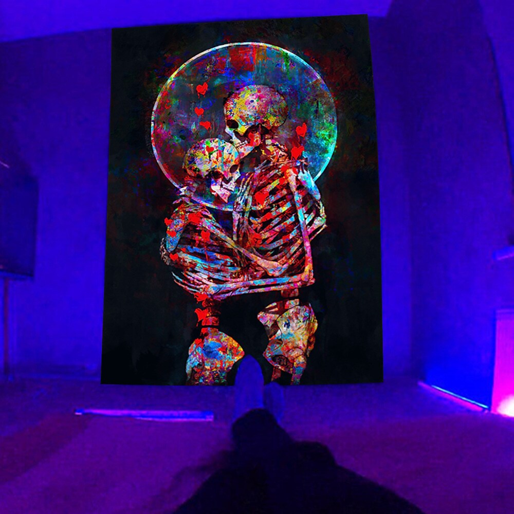 Blacklight UV Reactive Skull Trippy Tapestry 
