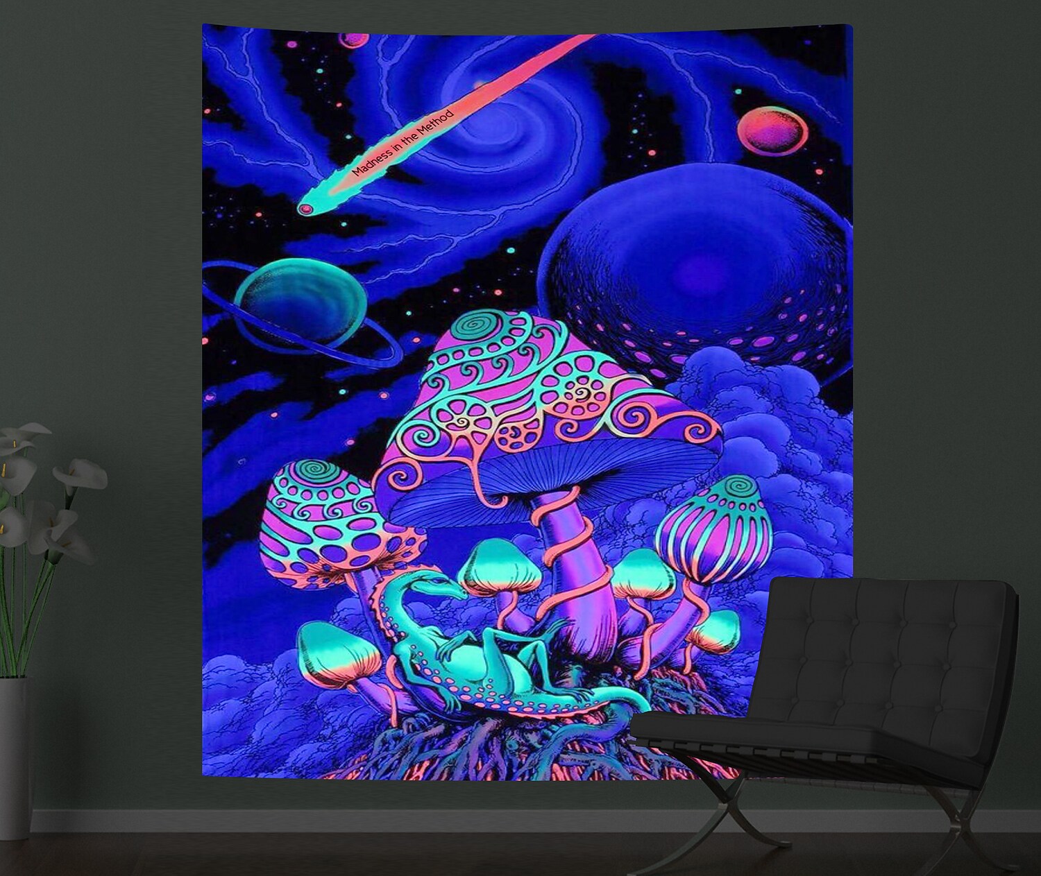 Blacklight UV Reactive Tapestry Psychedelic Mushroom Background Decoration Cloth  