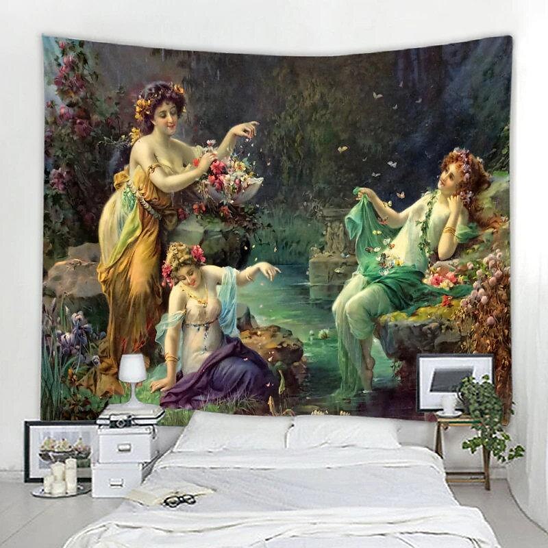 Vintage Painting Hanging Tapestry Wall Art Large Tapestry 