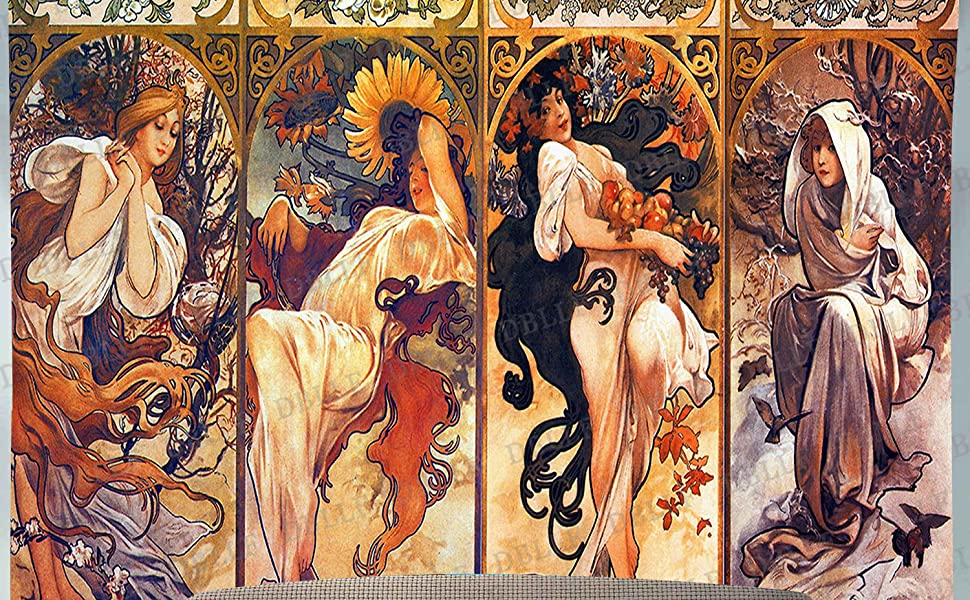 DBLLF Art Nouveau Lady Tapestry Seasons Series Painting Tapestries