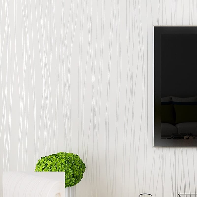 Solid Color Wallpaper Wall Covering Sticker Vertical Stripes Non Woven Home Decor 300*45cm