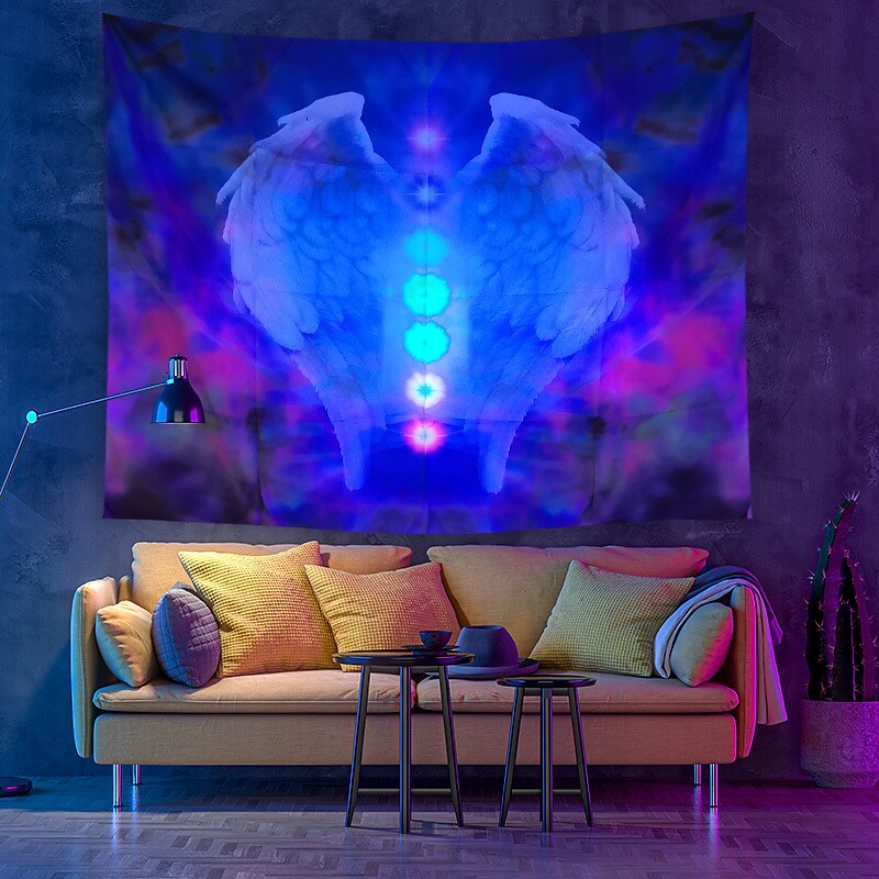 Blacklight UV Reactive Tapestry Chakra Bohemian Scenery Hanging Moon Phase Decoration Cloth