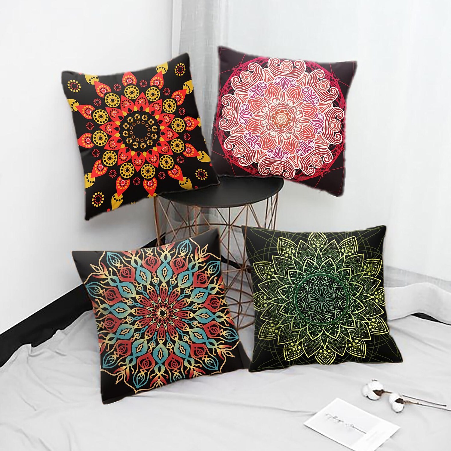 Double Side Mandala Bohemian Pillow Cover 4PC Soft Decorative