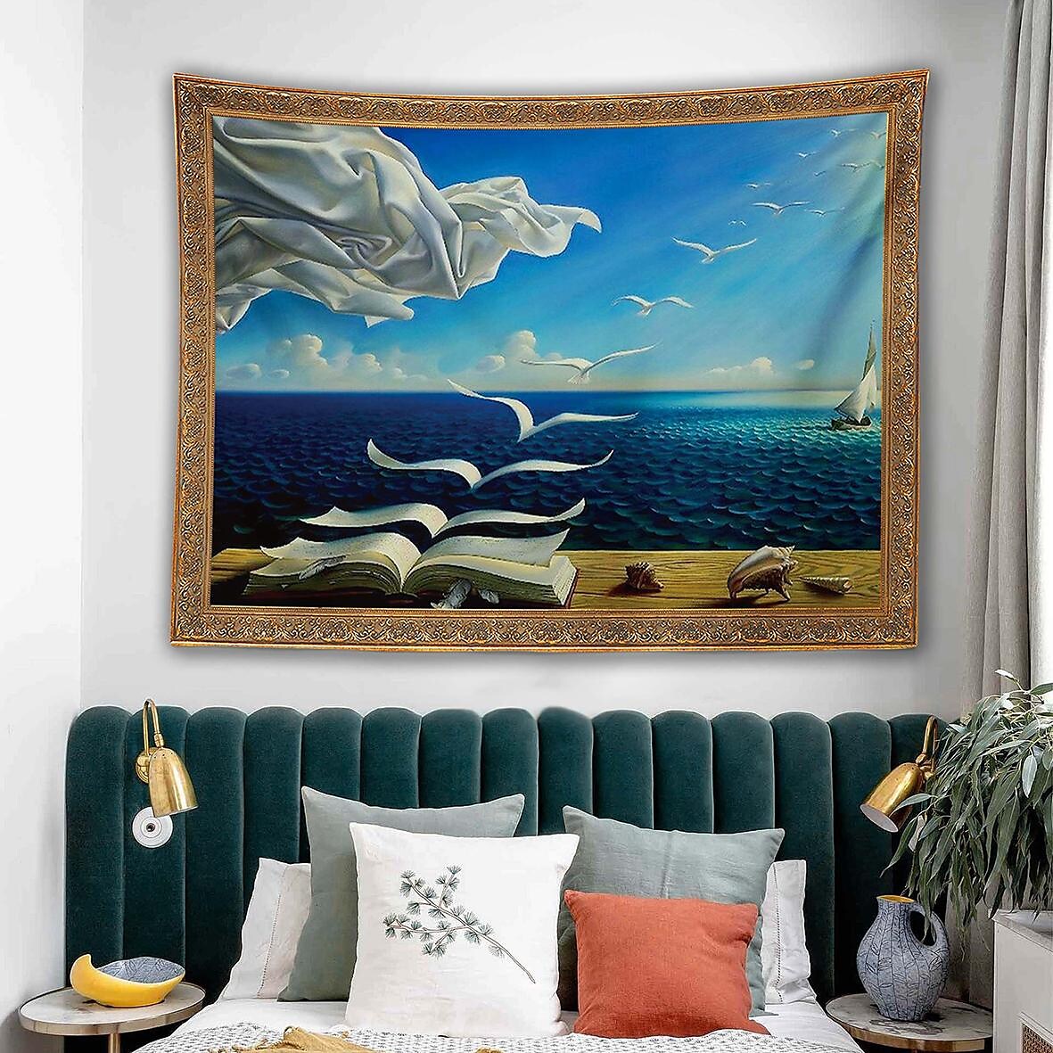 Salvador Dali Wall Tapestry Art Decor Waves Book Sailing Boat Wall Han