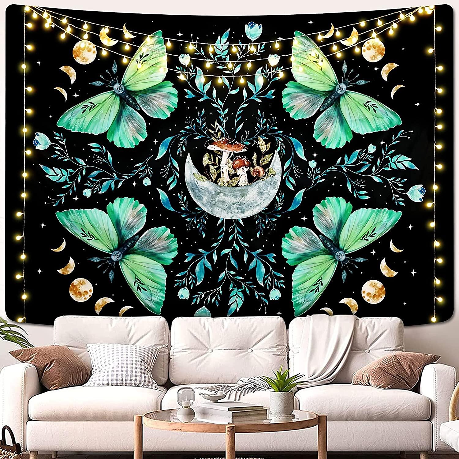Trippy Wall Tapestry Psychedelic Moon Butterfly Art Decor