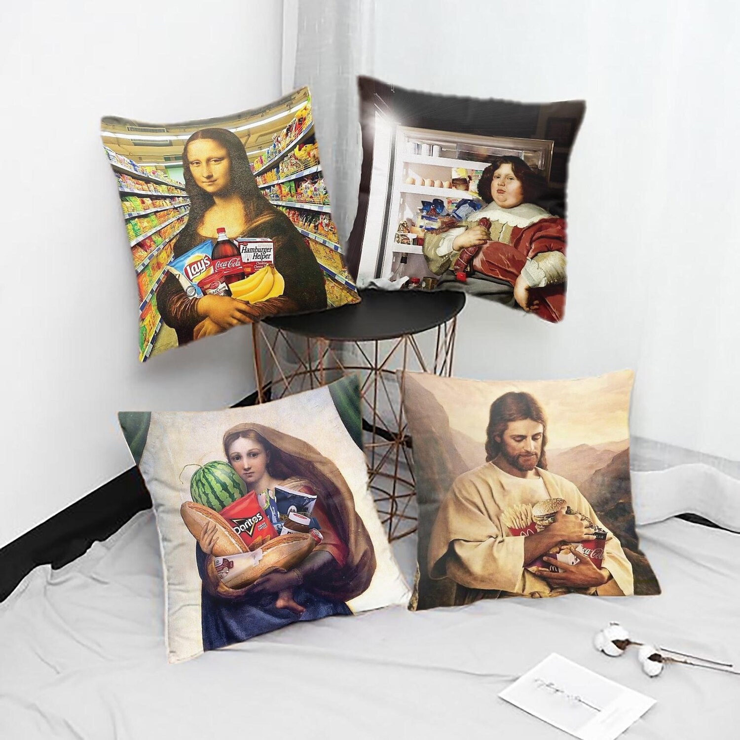 Double Side Pillow Cover 4PC Funny Art Soft Decorative Square Cushion 