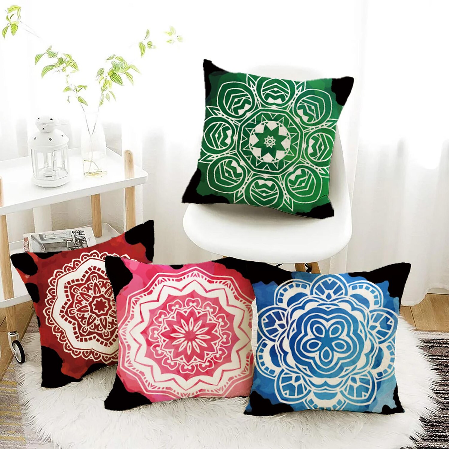 Mandala Double Side 4PC Throw Pillow Cover