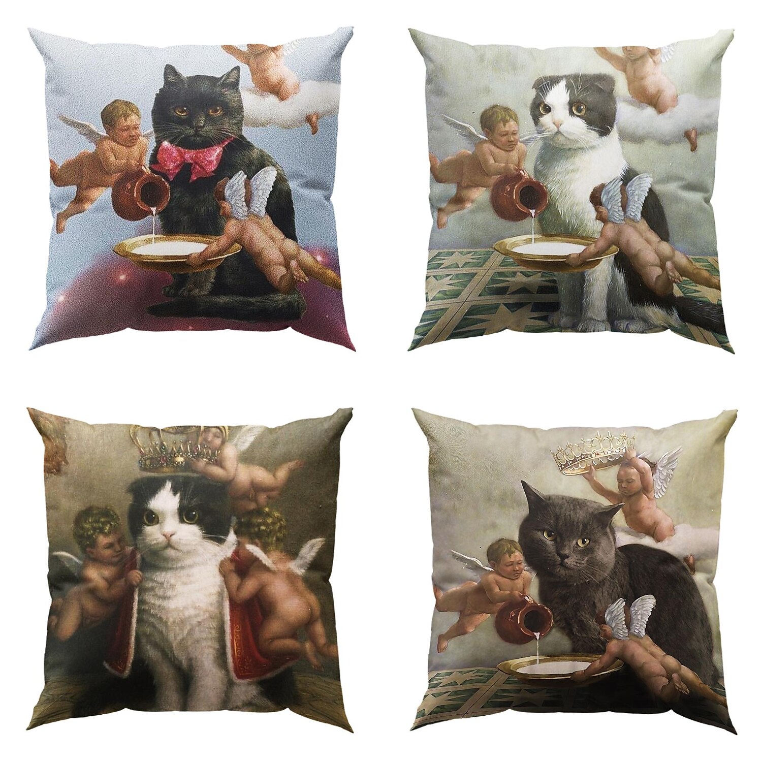 Funny Renaissance Cat Double Side Pillow Cover 4PC Soft Decorative Square Cushion Case Pillowcase for Bedroom Livingroom Sofa Couch Chair 2023 - US $14.99 –P8