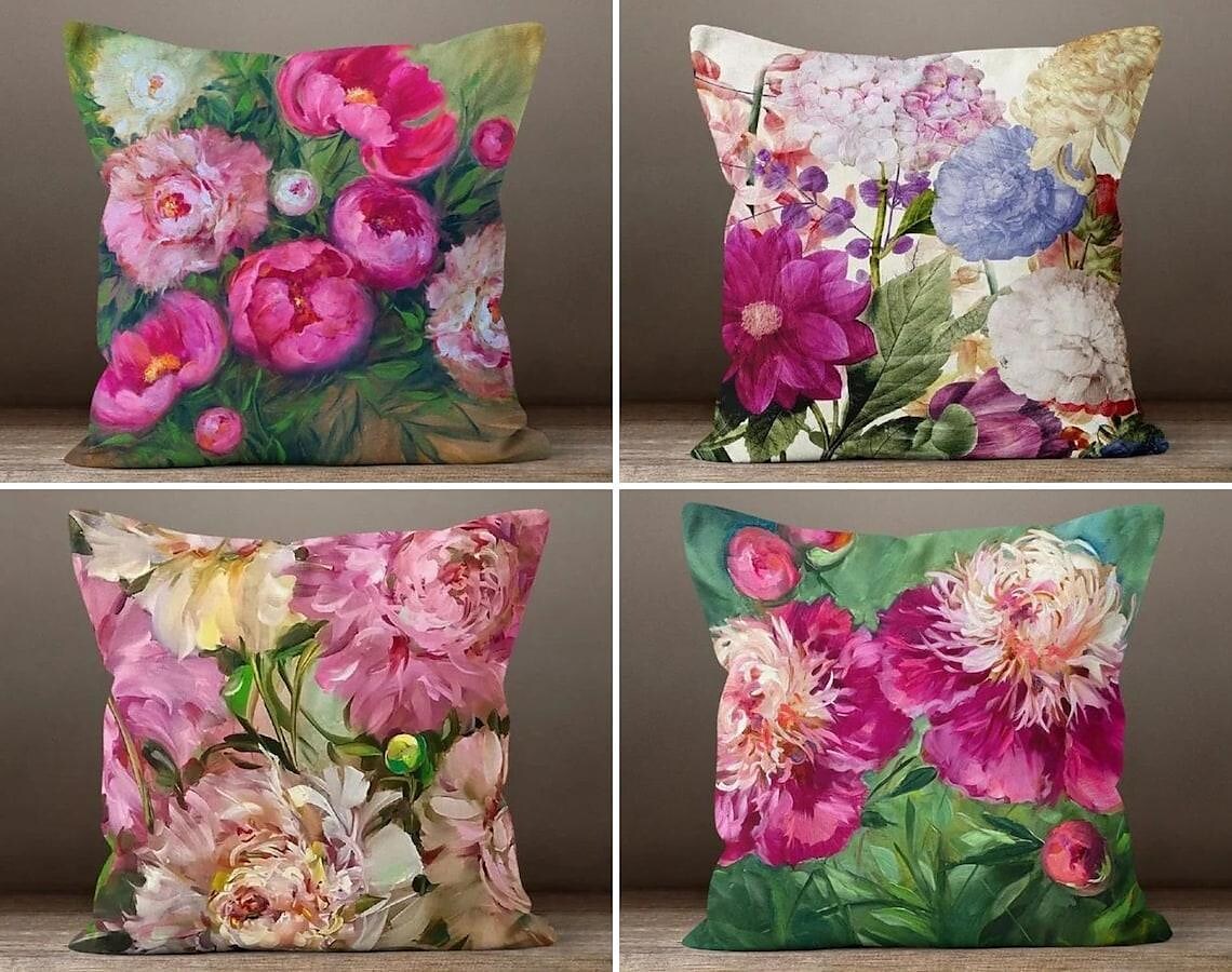 Floral Double Side Pillow Cover 4PC Painting Style Pillowcase
