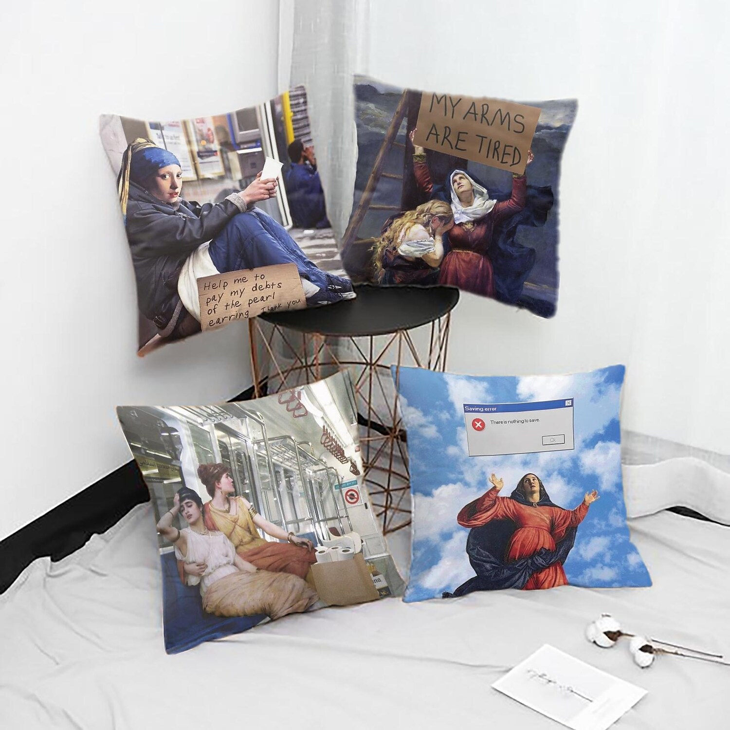 Double Side Pillow Cover 4PC Funny Art Soft Decorative Square Cushion 