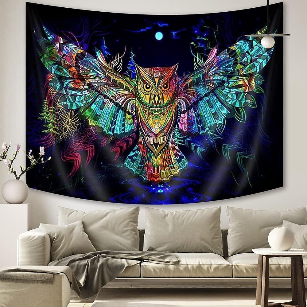 Trippy Owl Wall Tapestry Art Decor Psychedelic Wall Hanging Forest