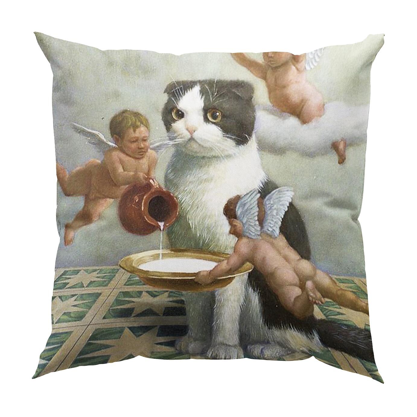 Funny Renaissance Cat Double Side Pillow Cover 4PC Soft Decorative Square Cushion Case Pillowcase for Bedroom Livingroom Sofa Couch Chair 2023 - US $14.99 –P12