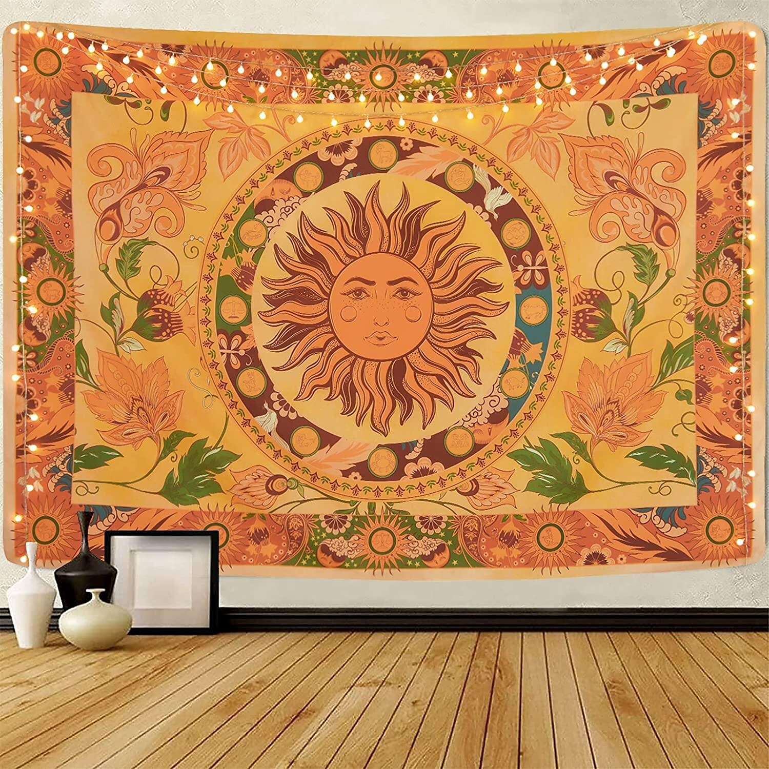 Tarot Burning Sun Tapestry Flower Vines Tapestries