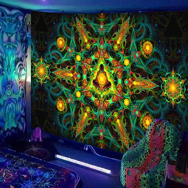 Blacklight UV Reactive Trippy Wall Tapestry 