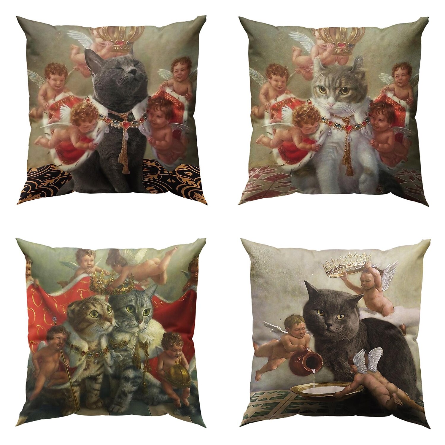 Funny Renaissance Cat Double Side Pillow Cover 4PC Soft Decorative Square Cushion Case Pillowcase for Bedroom Livingroom Sofa Couch Chair 2023 - US $14.99 –P6