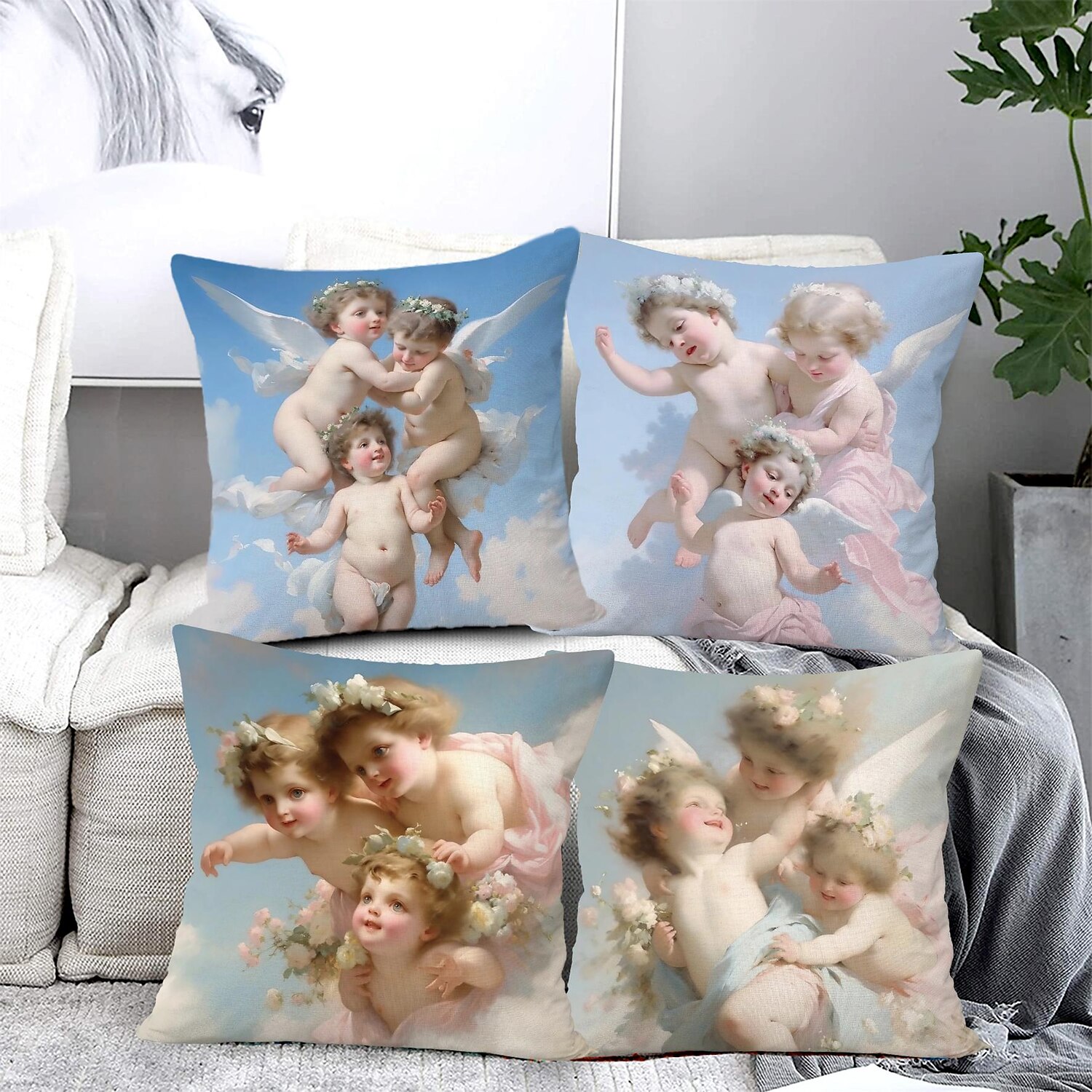 Renaissance Angels Double Side Pillow Cover 4PC Soft Decorative Square Cushion Case Pillowcase for Bedroom Livingroom Sofa Couch Chair 2023 - US $14.99 –P7