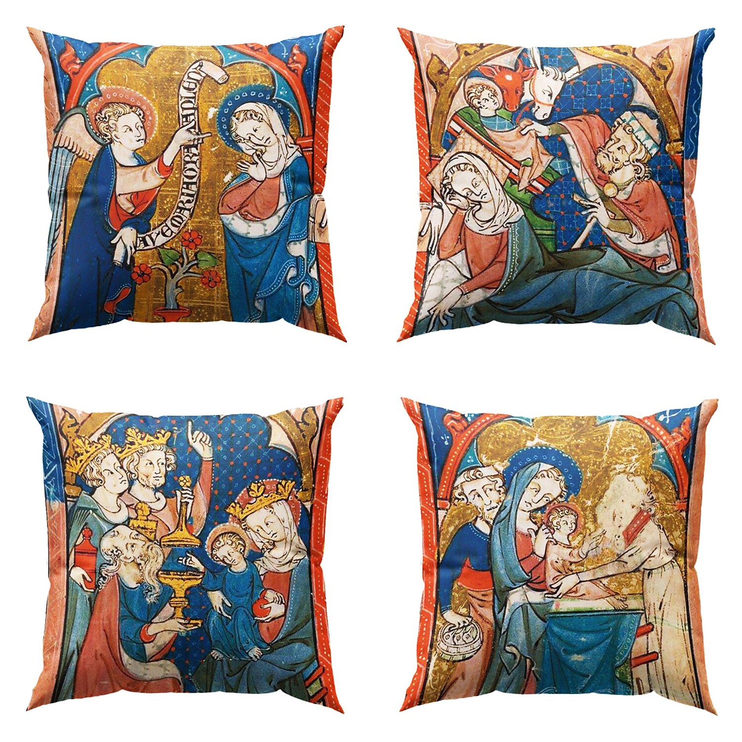 Medieval Double Side Pillow Cover 4PC Soft Decorative Square Cushion