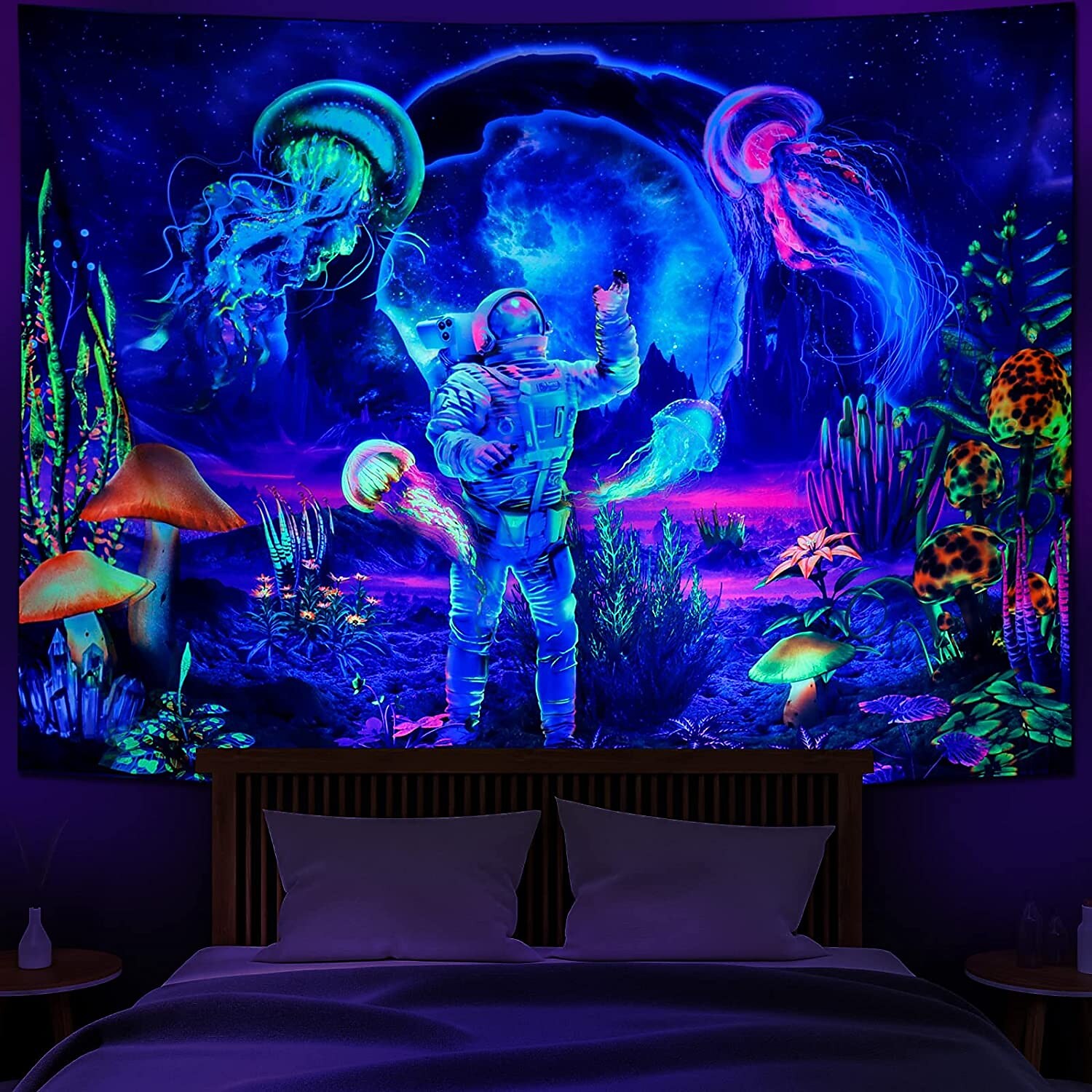 Trippy Astronaut Blacklight UV Reactive Tapestry