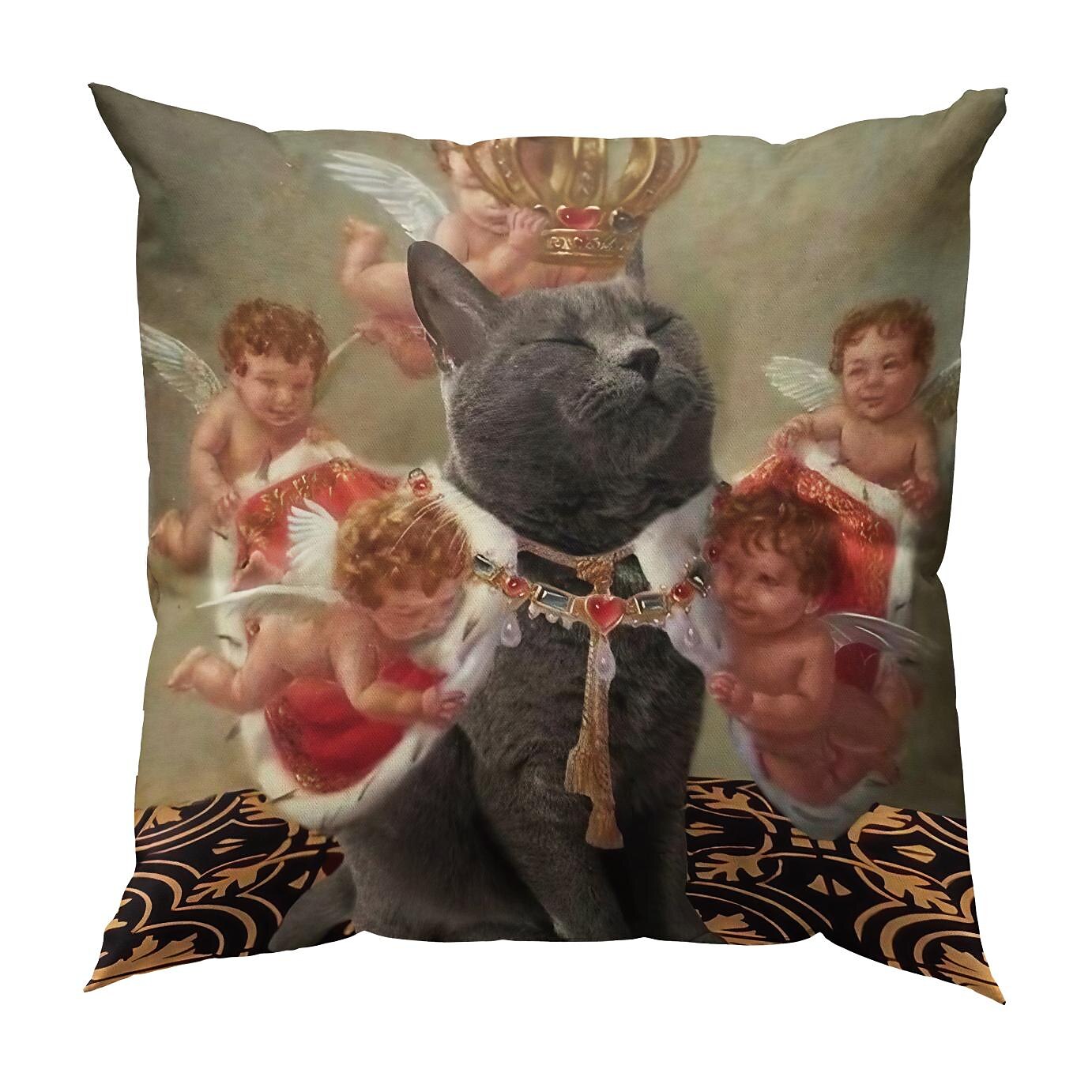 Funny Renaissance Cat Double Side Pillow Cover 4PC Soft Decorative Square Cushion Case Pillowcase for Bedroom Livingroom Sofa Couch Chair 2023 - US $14.99 –P14