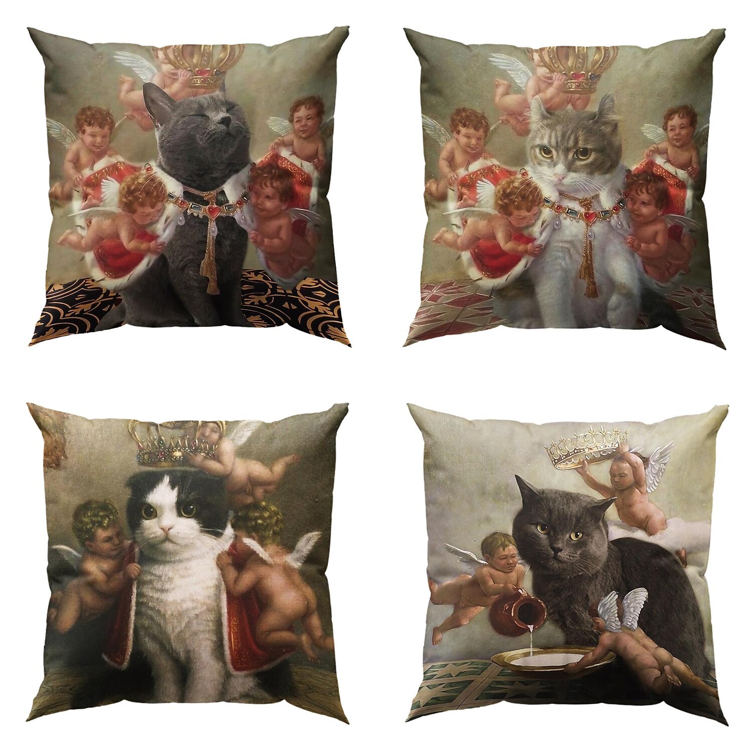 Funny Renaissance Cat Double Side Pillow Cover 4PC Soft Decorative Square Cushion Case Pillowcase for Bedroom Livingroom Sofa Couch Chair 2023 - US $14.99 –P7