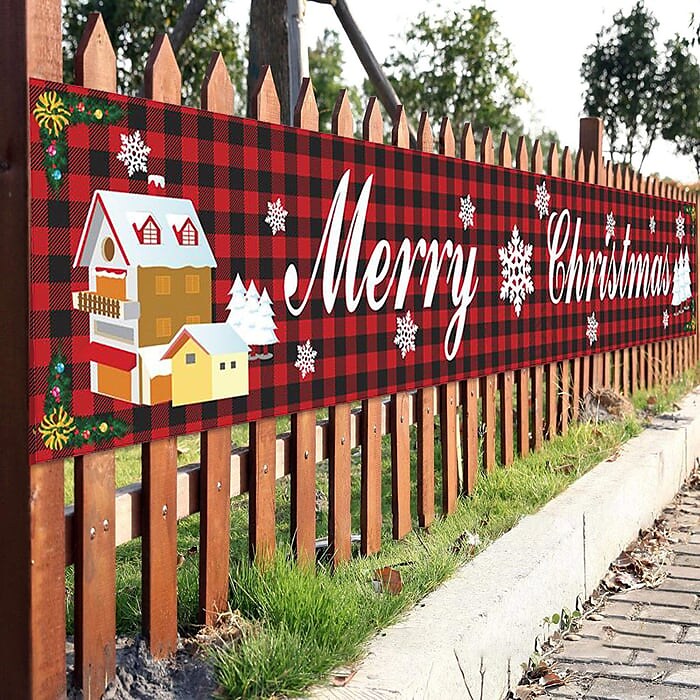 Christmas Party Decoration Pull Flag Supplies Buffalo Plaid Banner