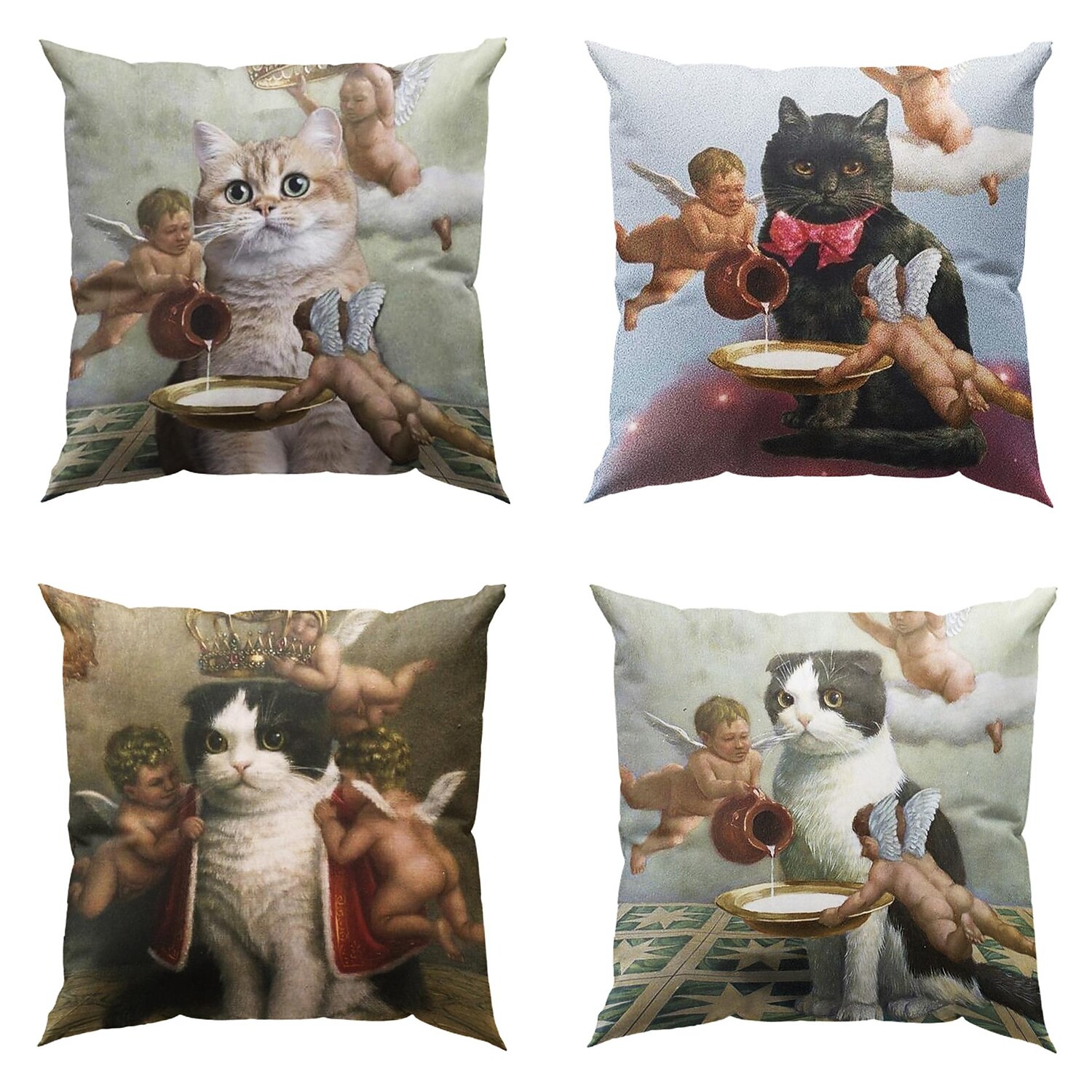 Funny Renaissance Cat Double Side Pillow Cover 4PC Soft Decorative Square Cushion Case Pillowcase for Bedroom Livingroom Sofa Couch Chair 2023 - US $14.99 –P5