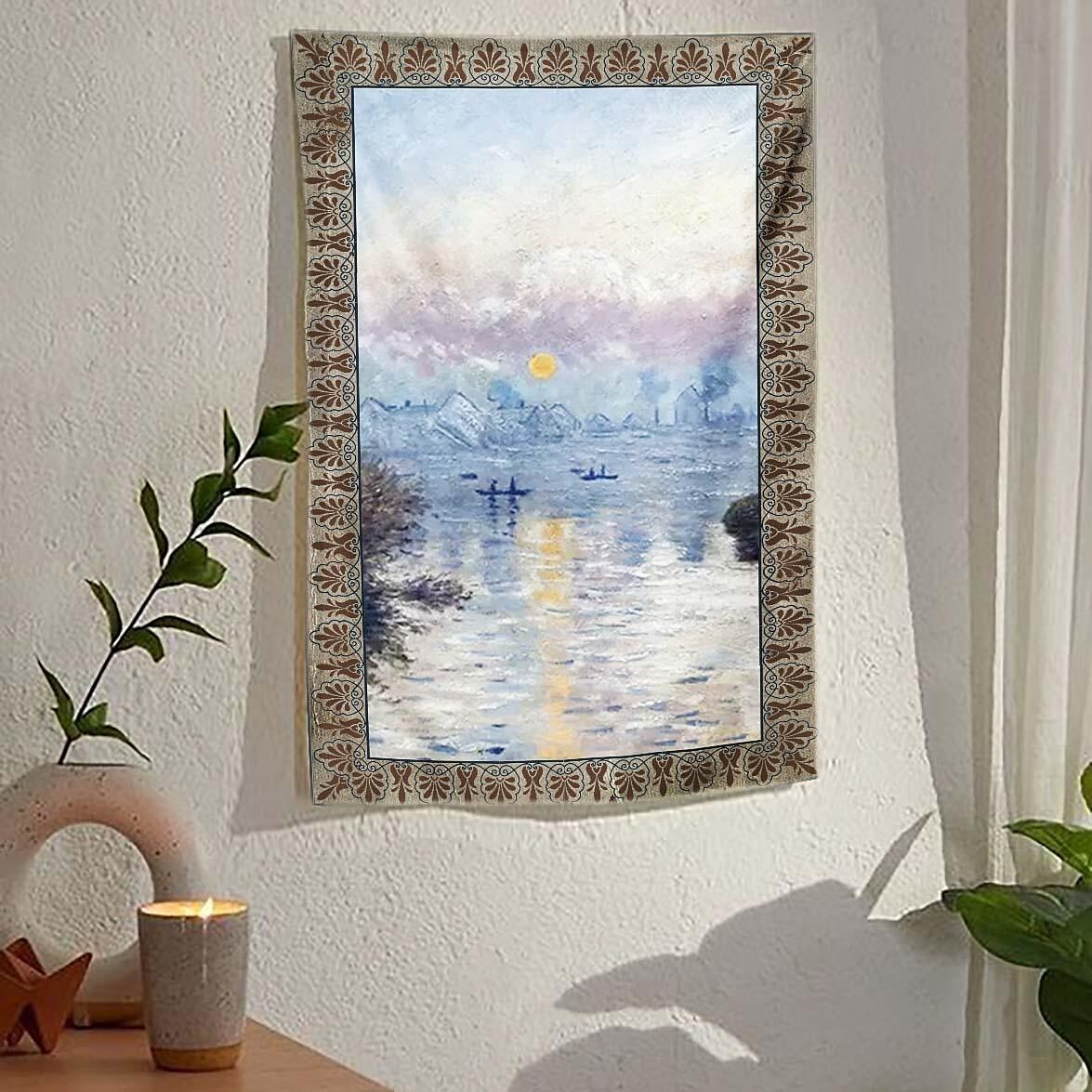 Claude Monet Wall Tapestry Art Decor Famous Painting Sunrise