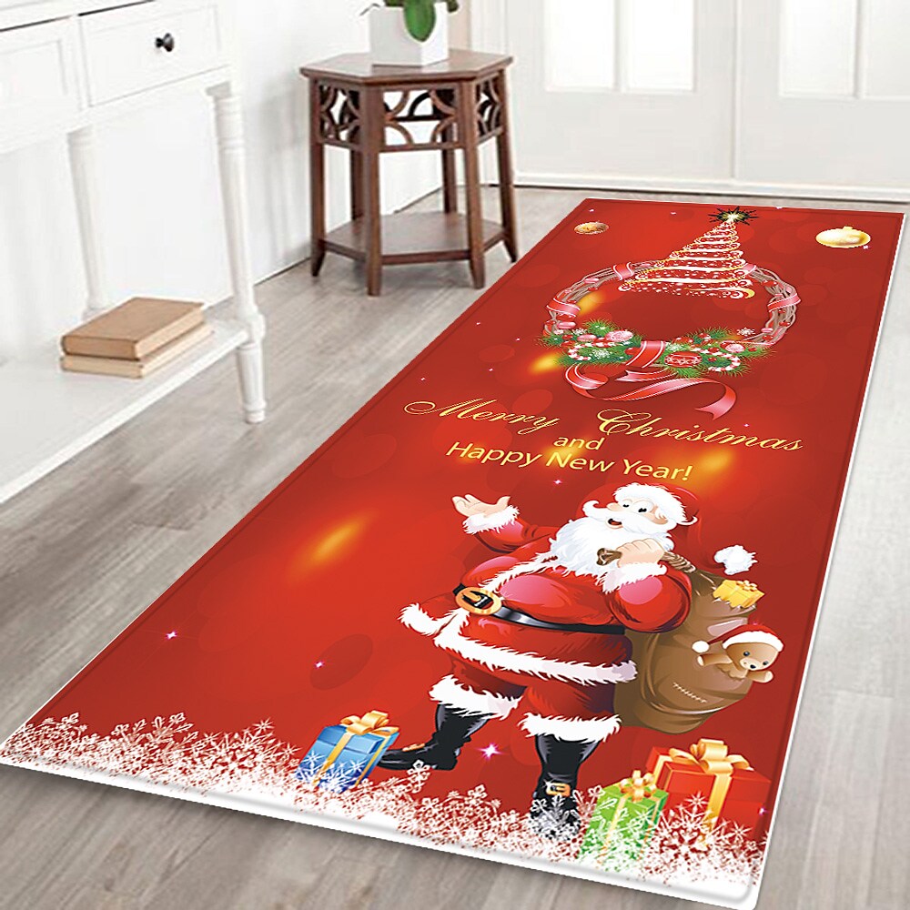 Christmas  Area Rug Floor Mat Anti-Slip Fannel Fabric Home Entrance Mattress
