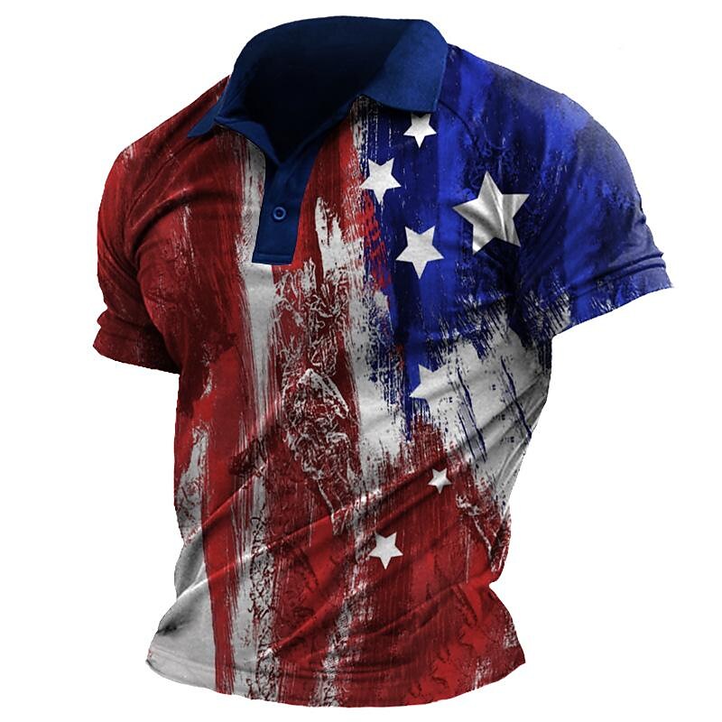 Men's Henley 3D Print Patterned Outdoor Flag Casual T-shirt 