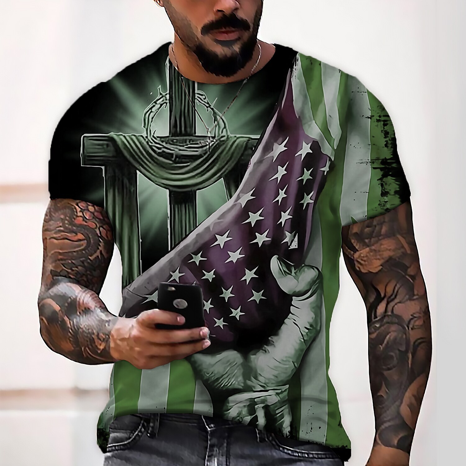 Men's T-shirt  3D Print Graphic National Flag Short Sleeve Tops