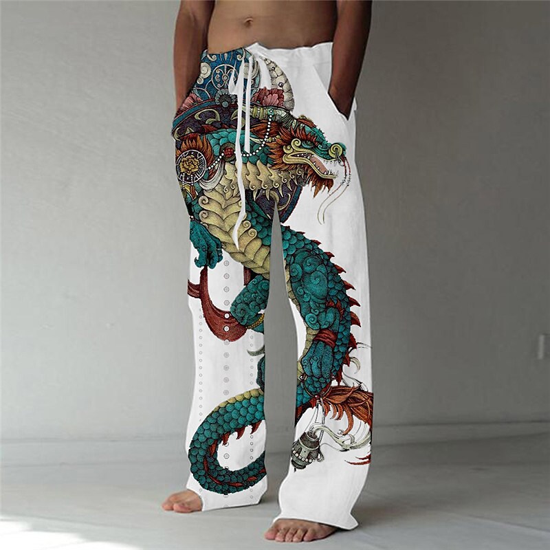 Men's Trousers Baggy 3D Print Elastic Drawstring Prints Dragon Leopard Graphic Casual Pants