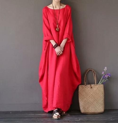 Women's spring new loose large size cotton long dress