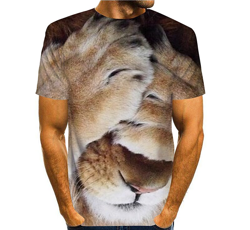 Men's T-shirt  3D Print Graphic Lion Short Sleeve Tops