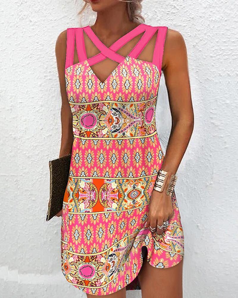 Women's new cutout print contrast dress