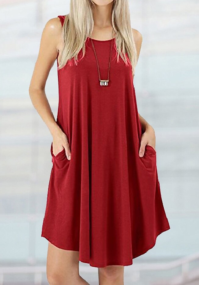 Sleeveless Pocket Tank Top T-Shirt Swing Dress