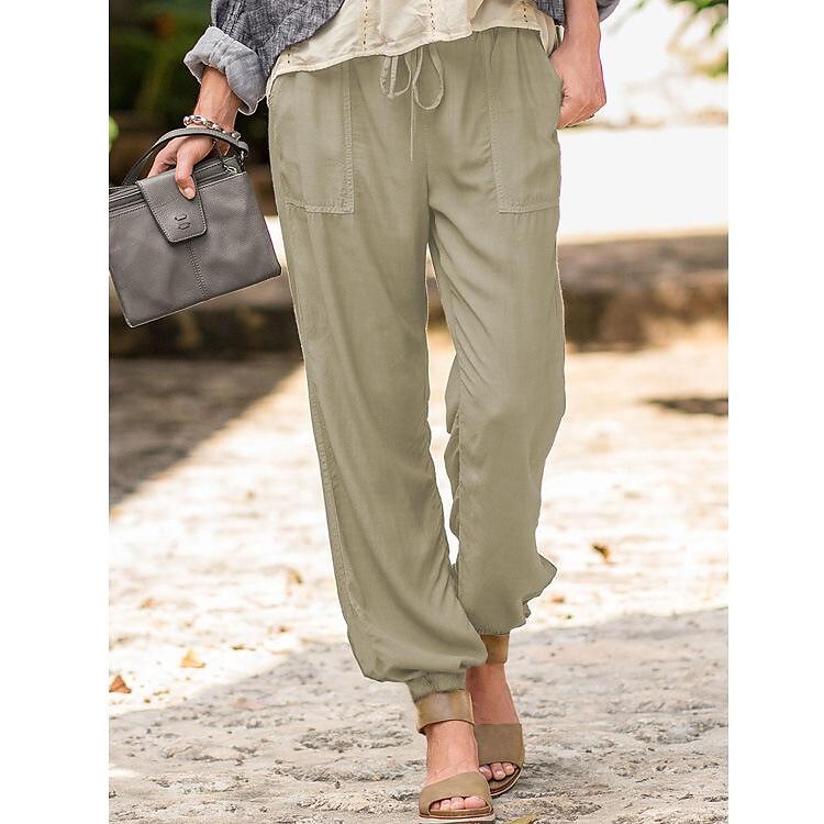 Women's summer new lace-up cross-border solid casual pants