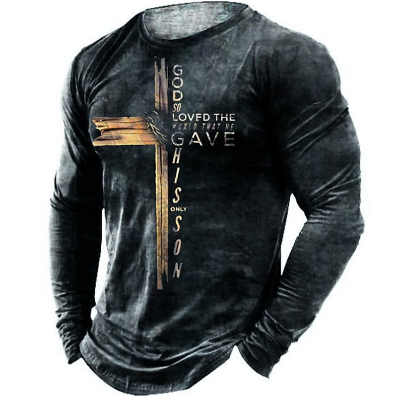 Men's T-shirt Henley Graphic Cross Long Sleeve Casual Button-Down Print Tops