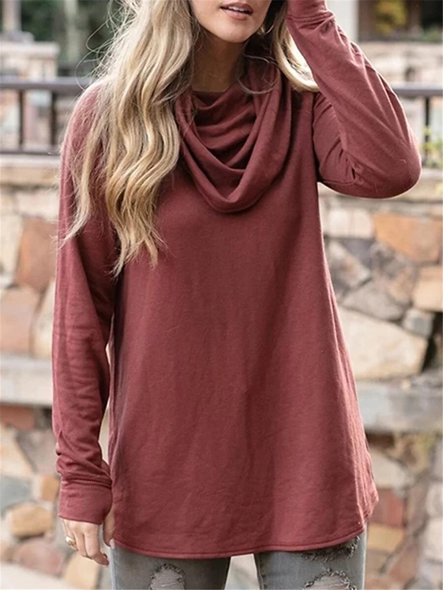 Women's loose pile collar casual solid color long-sleeved shirt