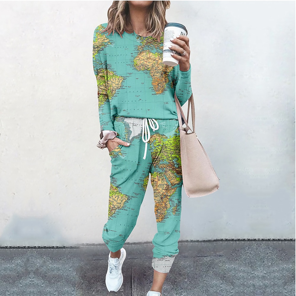 Map Printed Long Sleeve Casual Long-sleeved Suit