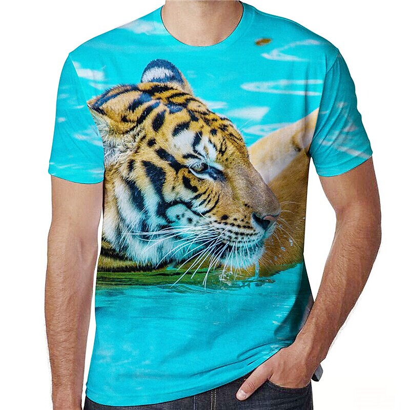 Men's T-shirt  3D Print GraphicTiger Animal Short Sleeve Tops