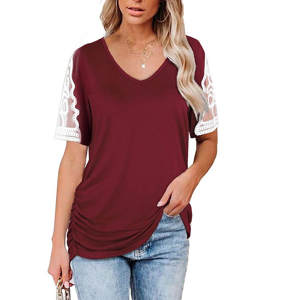 Women's Loose Short-sleeved Ladies Lace Short-sleeved T-shirt
