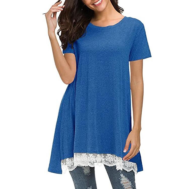 Women's Lace Stitching Loose Round Neck Short-sleeved Dress