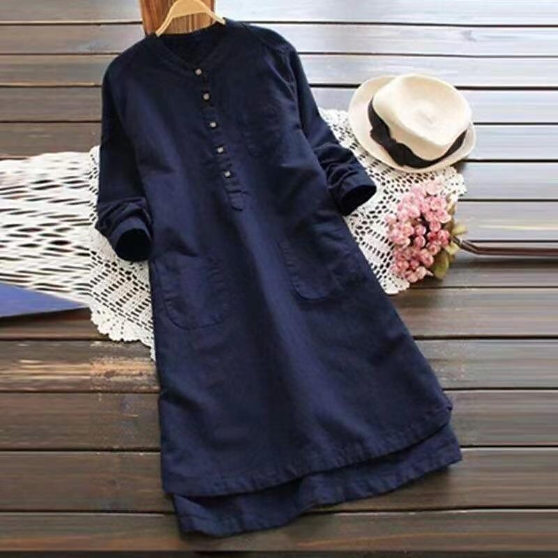 Women's mid-length long-sleeved casual outerwear top shirt