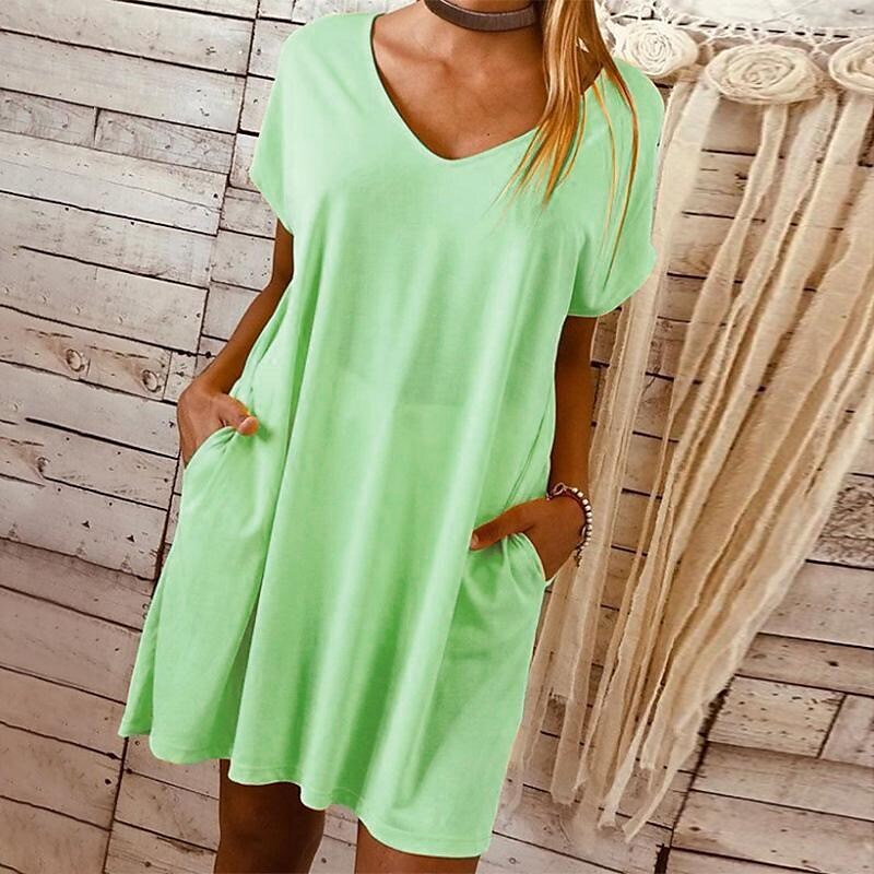 Women's short-sleeved plus size solid color dress