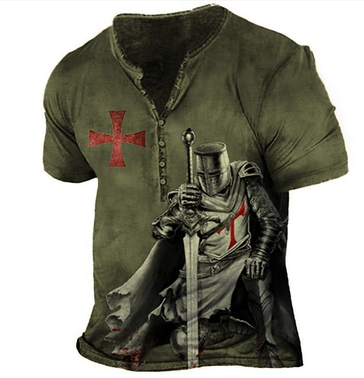 Men's Vintage Templar Cross Henley T-Shirt