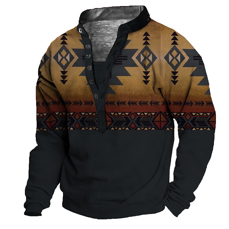 Men's Geometric Color Block Graphic 3D Print Long Sleeve Casual Sweatshirt Pullover 
